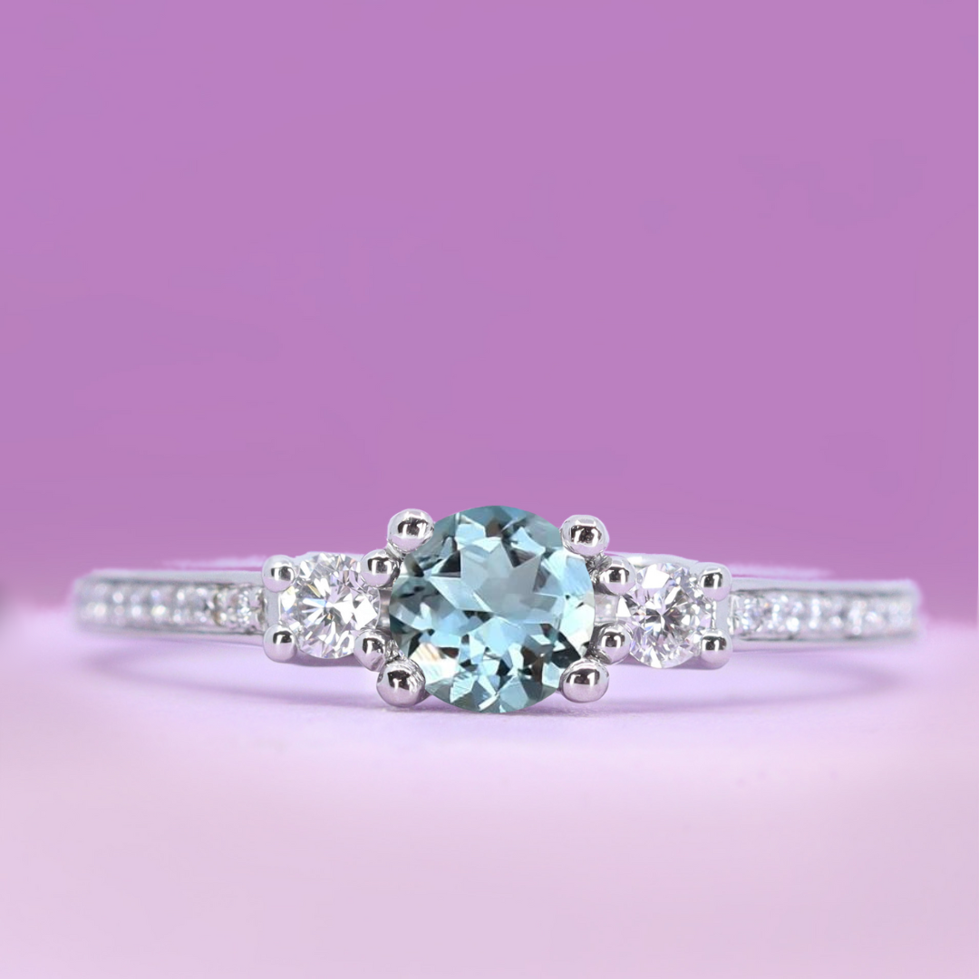 Callie - Round Brilliant Cut Gemstone Trilogy Engagement Ring