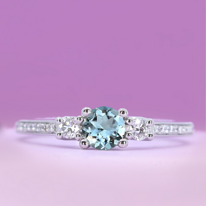 Callie - Round Brilliant Cut Gemstone Trilogy Engagement Ring