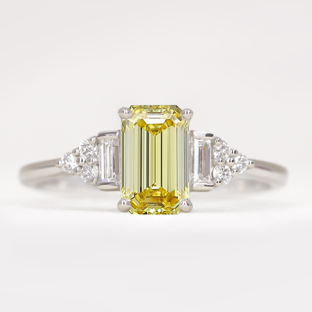 Arden - Emerald or Radiant Cut Coloured Lab Grown Diamond Art Deco Engagement Ring