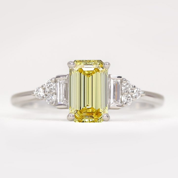 Arden - Emerald or Radiant Cut Coloured Lab Grown Diamond Art Deco Engagement Ring