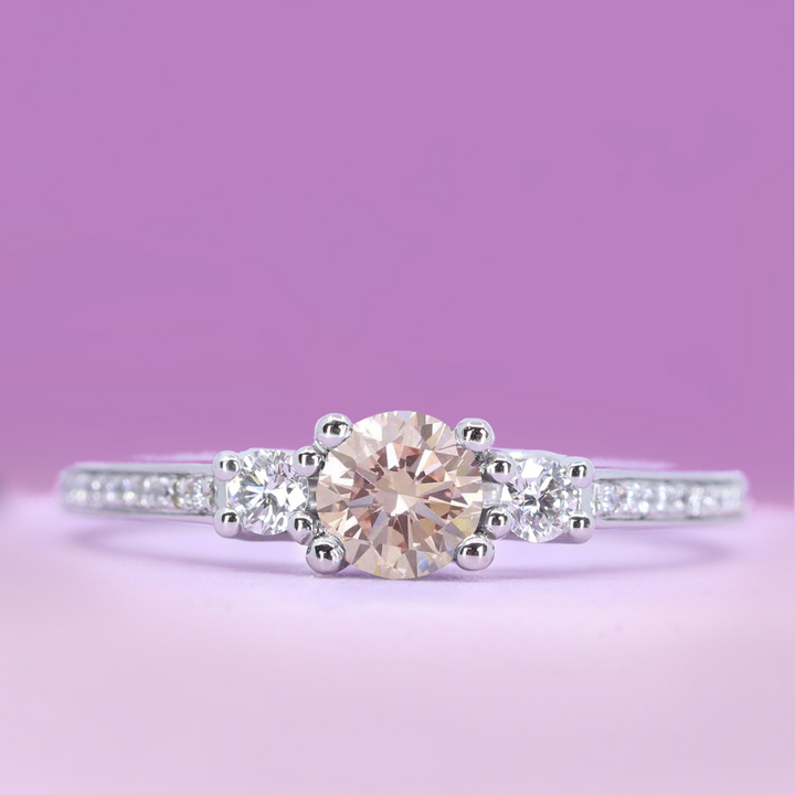 Callie - Round Brilliant Cut Gemstone Trilogy Engagement Ring