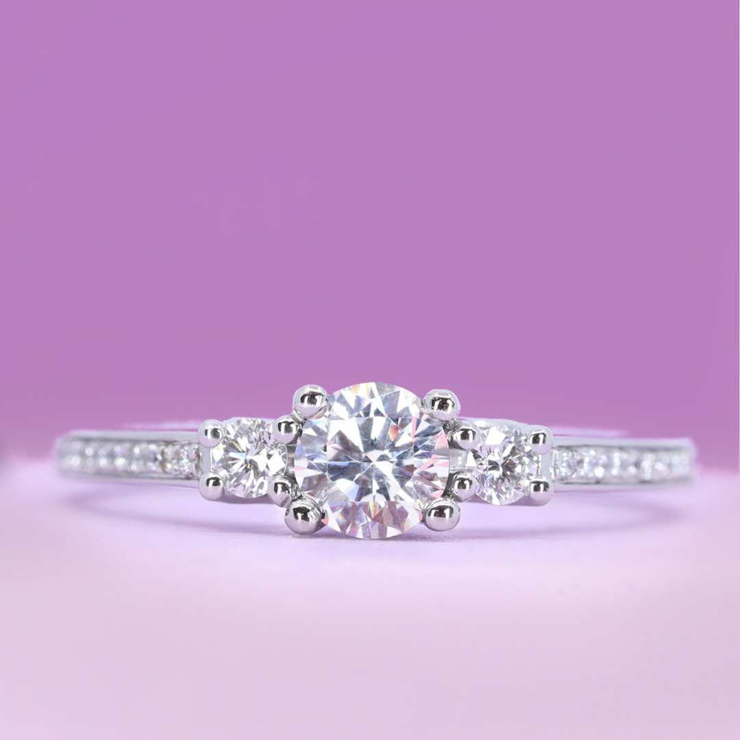 Callie - Round Brilliant Cut Diamond Delicate Trilogy Engagement Ring