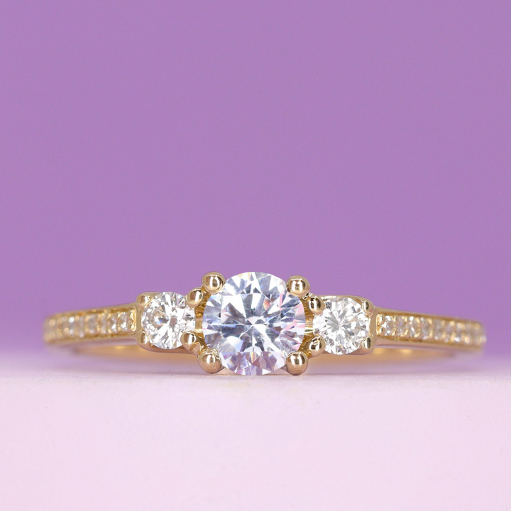 Callie - Round Brilliant Cut Diamond Delicate Trilogy Engagement Ring