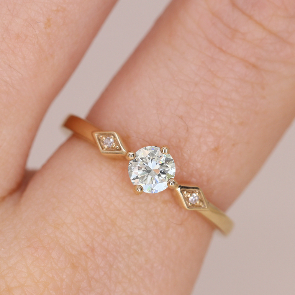 Hollie - Round Brilliant Cut Lab Grown Diamond Art Deco Trilogy Engagement Ring Engagement Rings - Made-to-Order