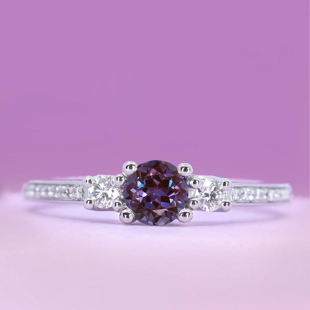 Callie - Round Brilliant Cut Gemstone Trilogy Engagement Ring