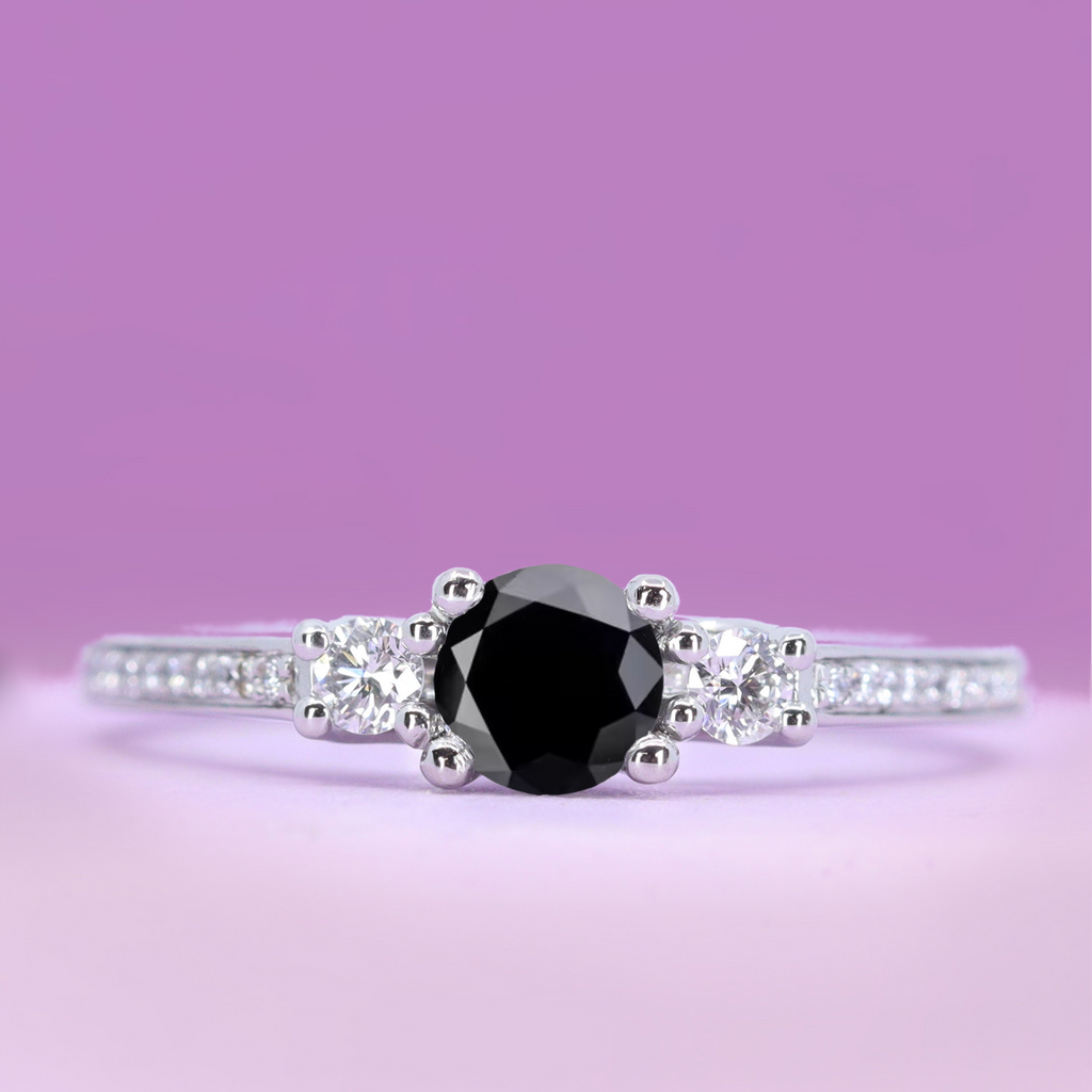 Callie - Round Cut Black Diamond Trilogy Engagement Ring