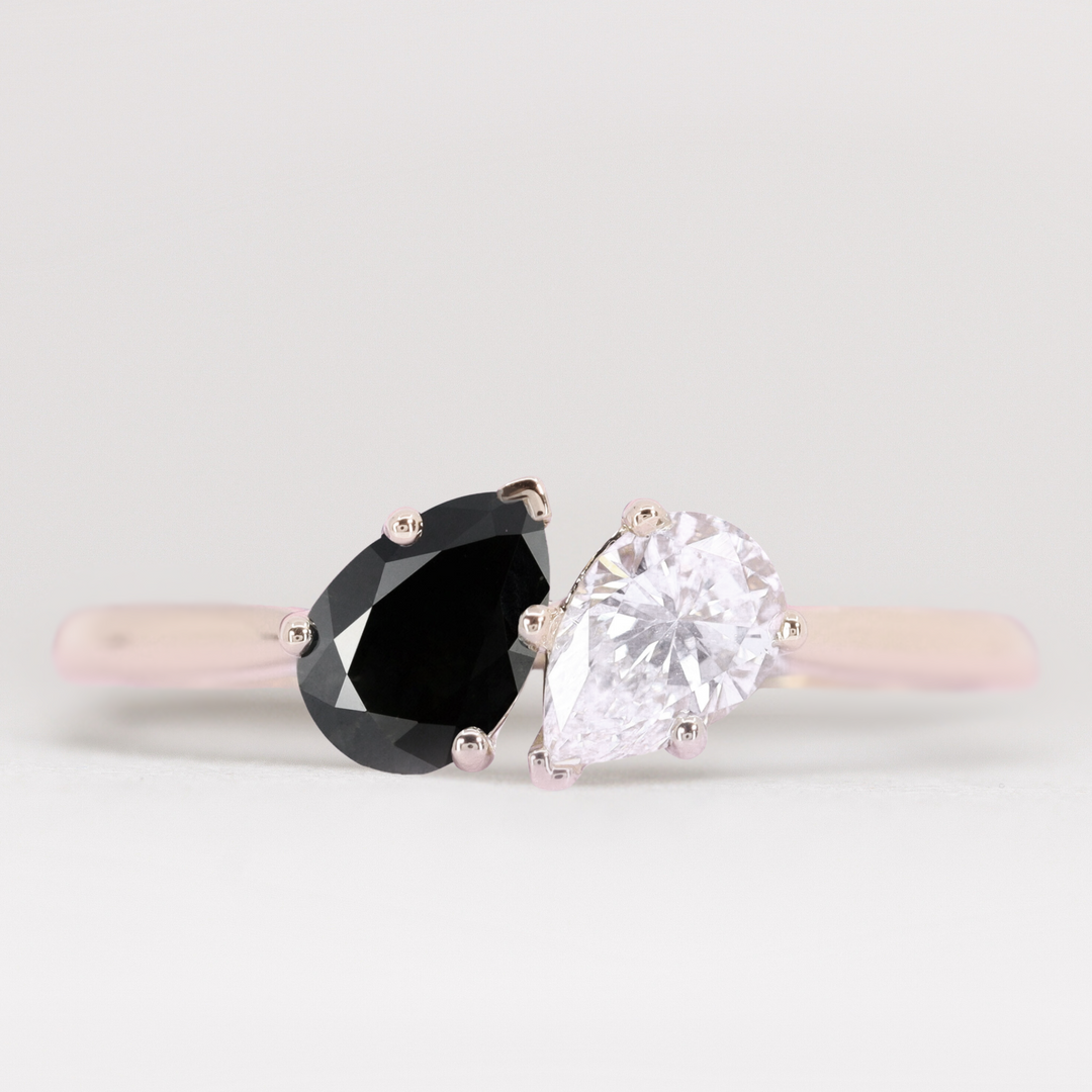 Juno - Pear Cut Black Diamond and Lab Grown Diamond Toi et Moi Engagement Ring