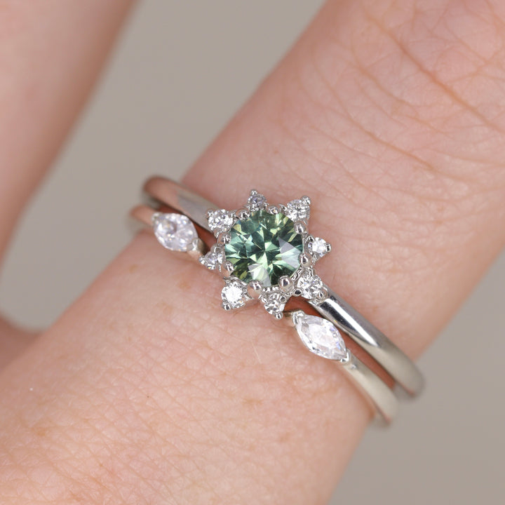 Mabel - Round Teal Sapphire Halo Engagement Ring - Ready-to-Wear