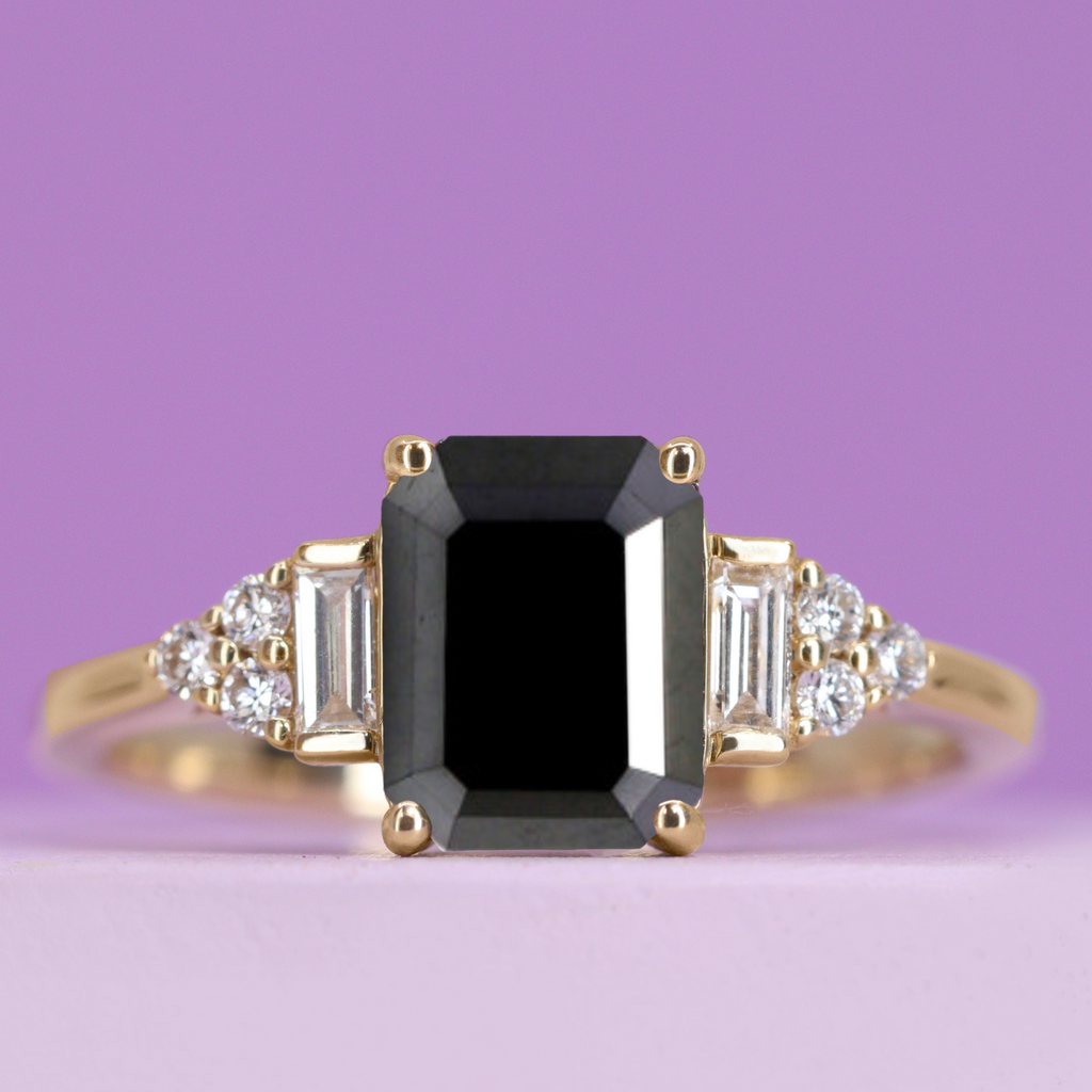 Arden - Emerald Cut Black Diamond Art Deco Engagement Ring