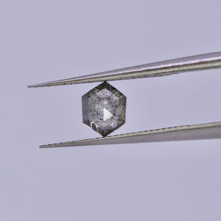 Salt and Pepper Diamond | 0.72ct Elongated Hexagon Rose Cut, Loose Gemstone