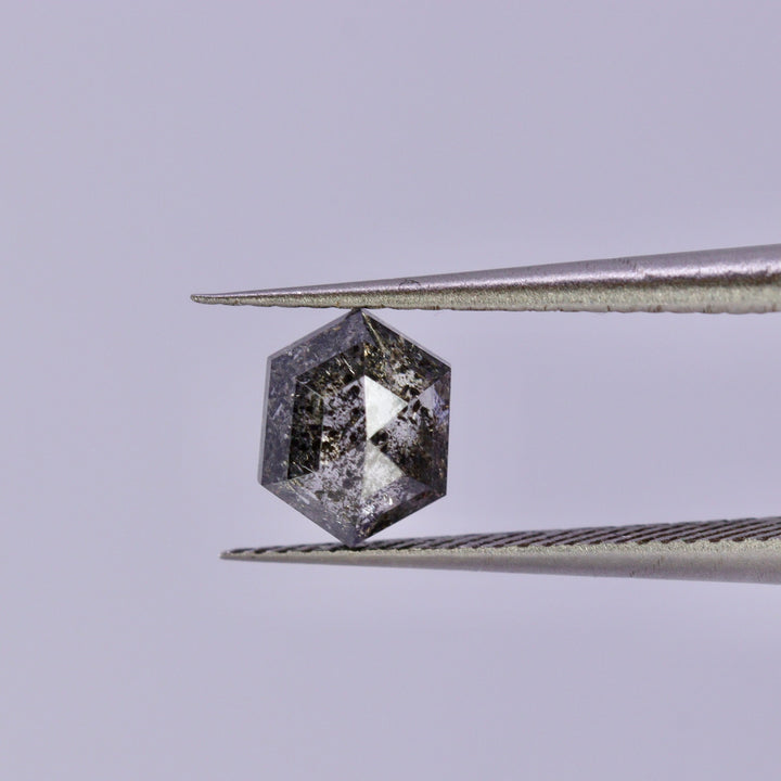 Salt and Pepper Diamond | 0.94ct Elongated Hexagon Rose Cut, Loose Gemstone