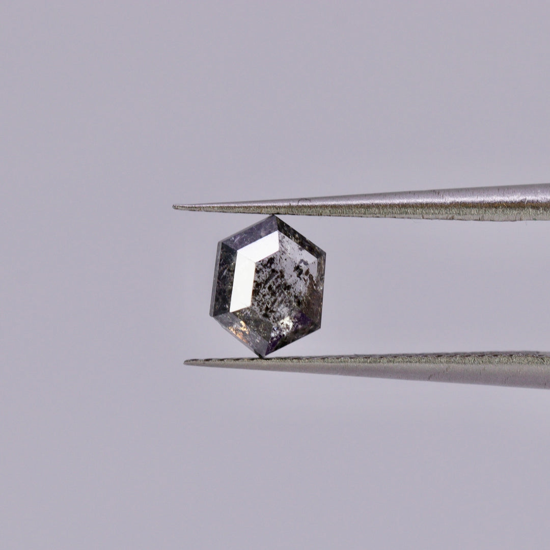 Salt and Pepper Diamond | 0.94ct Elongated Hexagon Rose Cut, Loose Gemstone