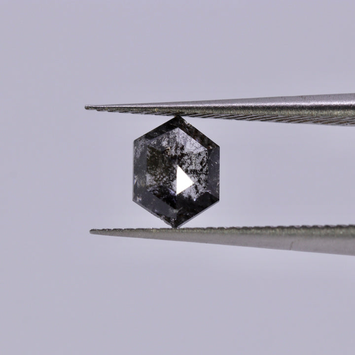 Salt and Pepper Diamond | 0.58ct Hexagon Rose Cut, Loose Gemstone