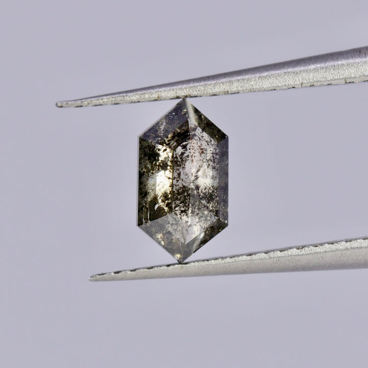 Salt and Pepper Diamond | 0.55ct Elongated Hexagon Rose Cut, Loose Gemstone