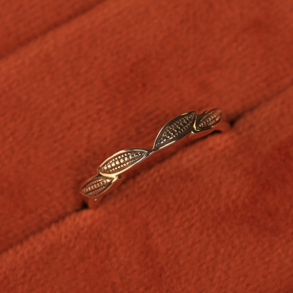 Zoey - Beaded Leaf Wedding Ring in 9ct Gold - Ready-To-Wear Wedding Rings - Ready-to-Ship