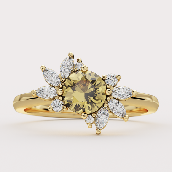 Abi - Yellow Sapphire & Diamond Asymmetric Halo Custom Engagement Ring Engagement Rings - Price On Application