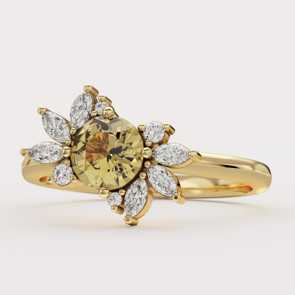 Abi - Yellow Sapphire & Diamond Asymmetric Halo Custom Engagement Ring Engagement Rings - Price On Application