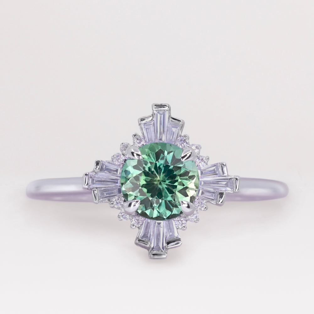 Ada - Teal Sapphire and Diamond Art Deco Halo Engagement Ring Engagement Rings - Price On Application