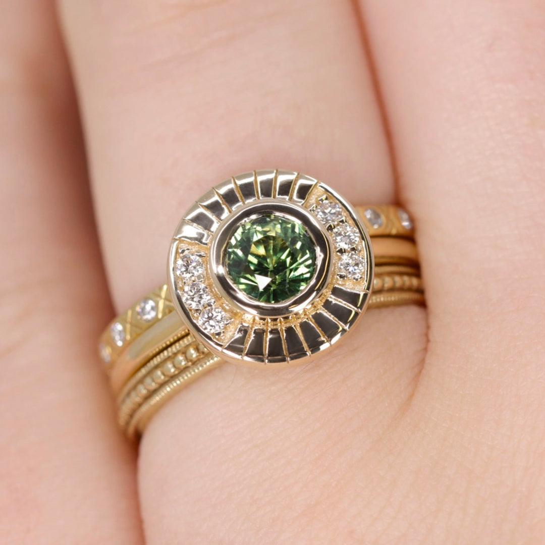 Addison - Green Sapphire Halo Ring - Ready-to-Wear Engagement Rings - Ready-to-Ship