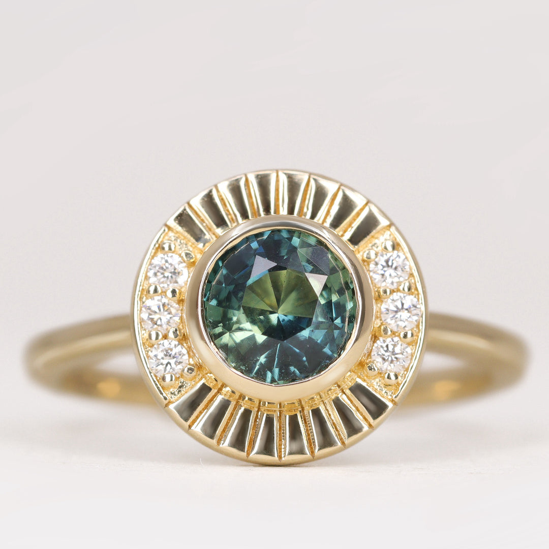 Addison - Teal Sapphire Art Deco Halo Engagement Ring Engagement Rings - Price On Application