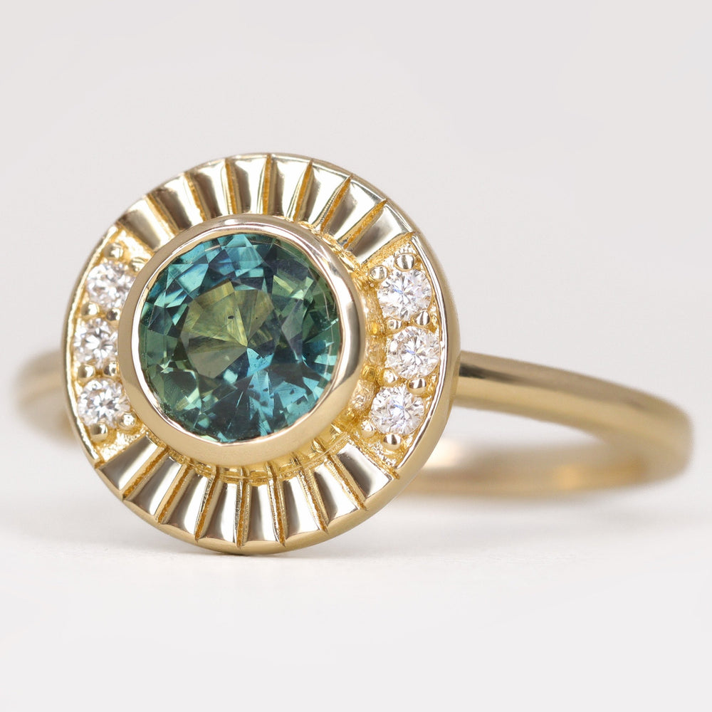 Addison - Teal Sapphire Art Deco Halo Engagement Ring Engagement Rings - Price On Application