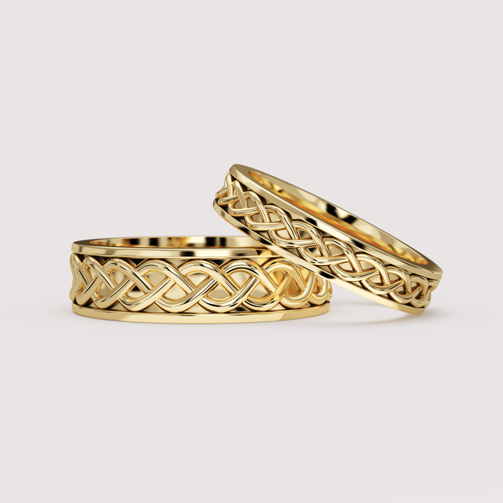 Aiden - Celtic-inspired Twist Pattern Unisex Matching Wedding Ring Set