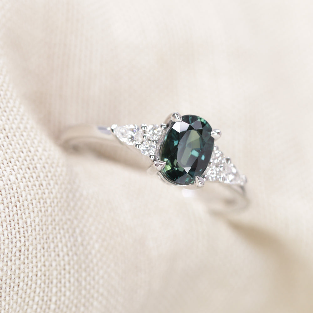 Alana - Oval Cut Blue Teal Sapphire Floral Cluster Made-to-Order Engagement Ring Engagement Rings - Made-to-Order