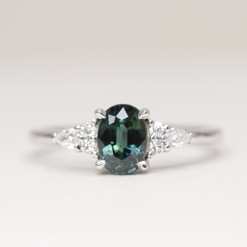 Alana - Oval Cut Blue Teal Sapphire Floral Cluster Made-to-Order Engagement Ring Engagement Rings - Made-to-Order