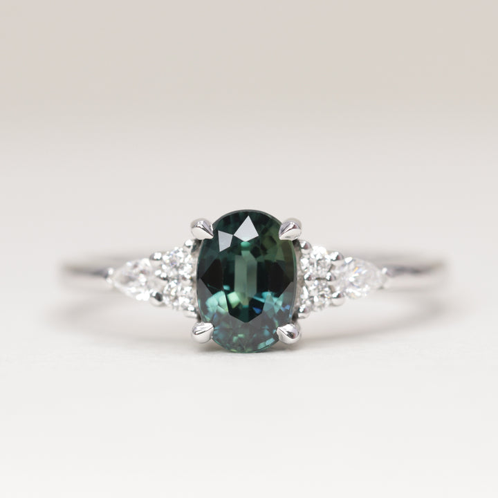 Alana - Oval Cut Blue Teal Sapphire Floral Cluster Made-to-Order Engagement Ring Engagement Rings - Made-to-Order