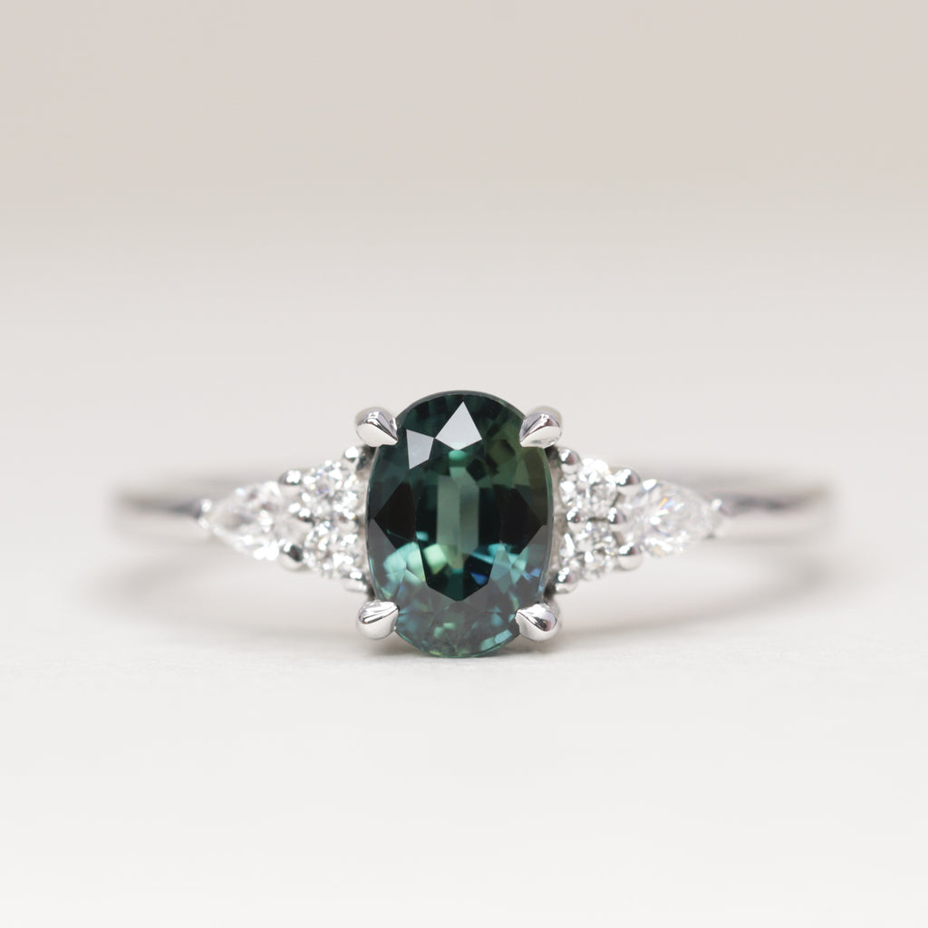 Alana - Oval Cut Blue Teal Sapphire Floral Cluster Made-to-Order Engagement Ring Engagement Rings - Made-to-Order