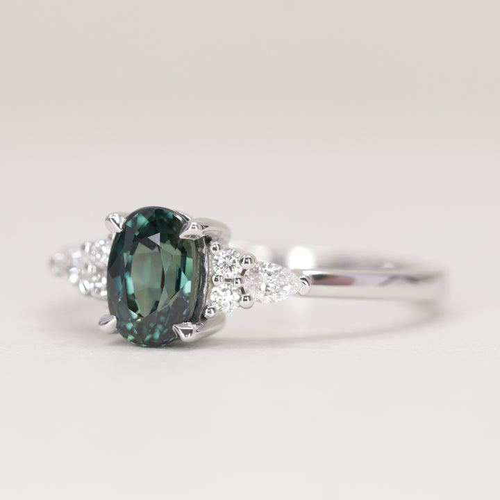 Alana - Oval Cut Blue Teal Sapphire Floral Cluster Made-to-Order Engagement Ring Engagement Rings - Made-to-Order