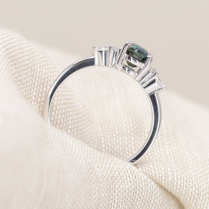 Alana - Oval Cut Blue Teal Sapphire Floral Cluster Made-to-Order Engagement Ring Engagement Rings - Made-to-Order