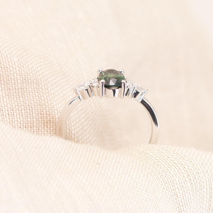 Alana - Oval Cut Blue Teal Sapphire Floral Cluster Engagement Ring - Ready-to-Wear Engagement Rings - Ready-to-Ship
