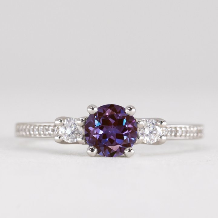 Callie - Round Brilliant Cut Gemstone Trilogy Engagement Ring