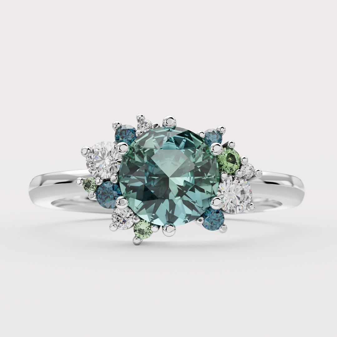 Alison - Round Green Sapphire Cluster Custom Engagement Ring Engagement Rings - Price On Application