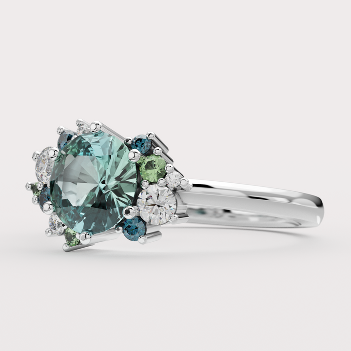 Alison - Round Green Sapphire Cluster Custom Engagement Ring Engagement Rings - Price On Application