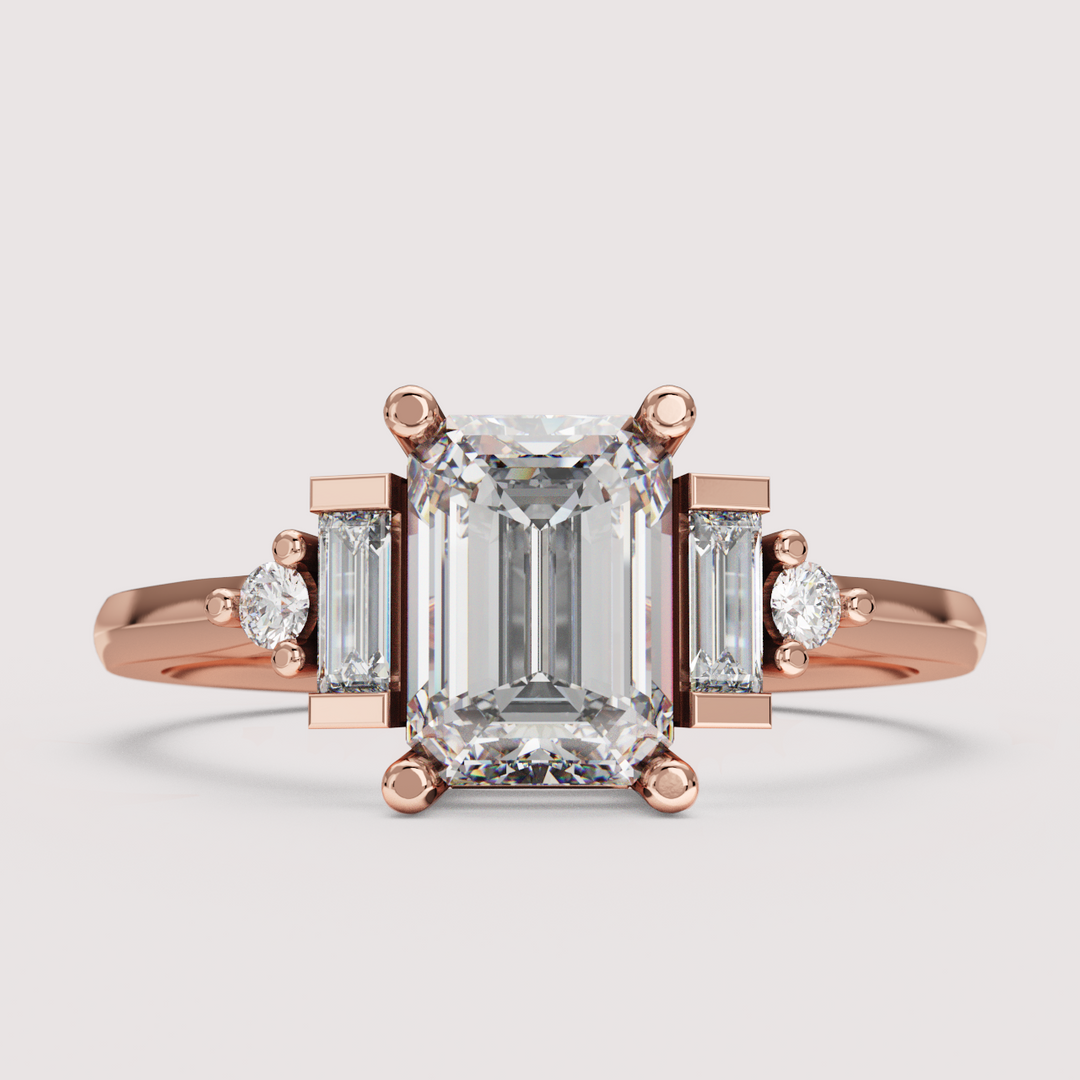 Amber - Emerald Cut Lab Grown Diamond Art Deco Made-to-Order Engagement Ring Engagement Rings - Made-to-Order