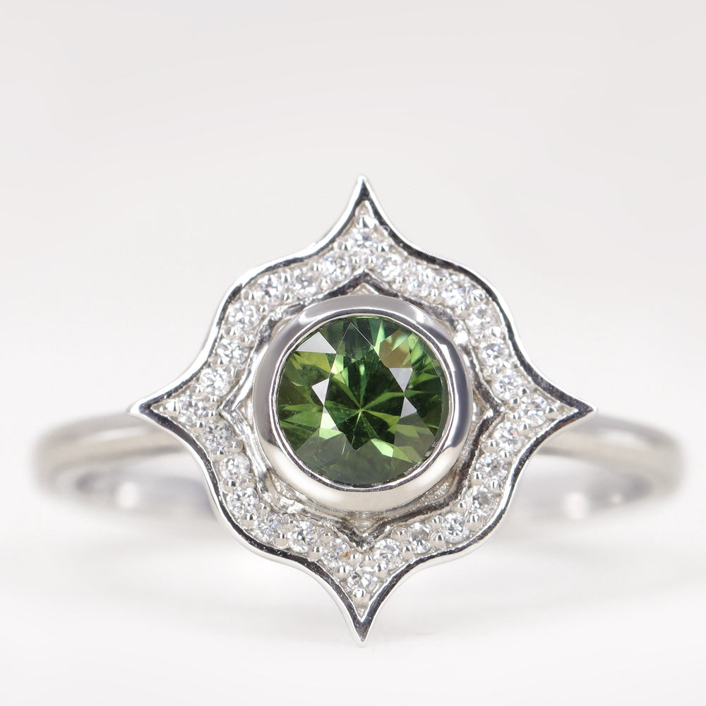 Antonia - Green Sapphire Halo Engagement Ring - Ready-to-Wear Engagement Rings - Ready-to-Ship