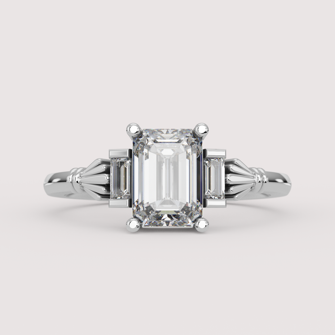 Aoife - Emerald Cut Diamond Claddagh Inspired Trilogy Build Your Own Engagement Ring