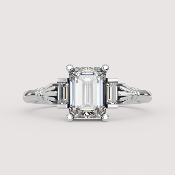 Aoife - Emerald Cut Diamond Claddagh Inspired Trilogy Build Your Own Engagement Ring