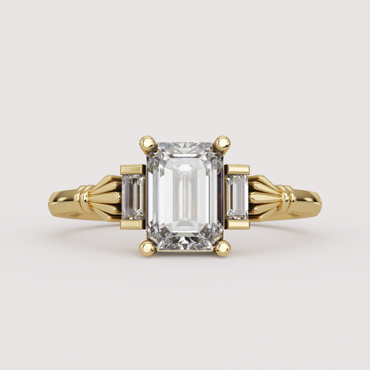Aoife - Emerald Cut Diamond Claddagh Inspired Trilogy Build Your Own Engagement Ring