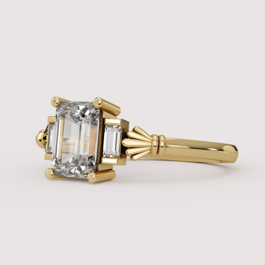 Aoife - Emerald Cut Diamond Claddagh Inspired Trilogy Build Your Own Engagement Ring