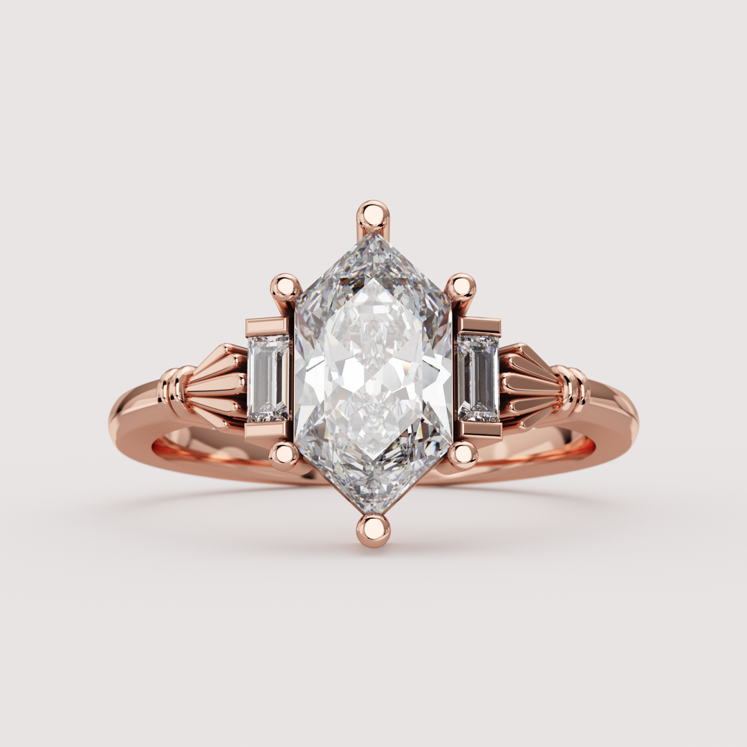 Aoife - Dutch Marquise/Hexagon Cut Lab Grown Diamond Claddagh Inspired Trilogy Custom Engagement Ring