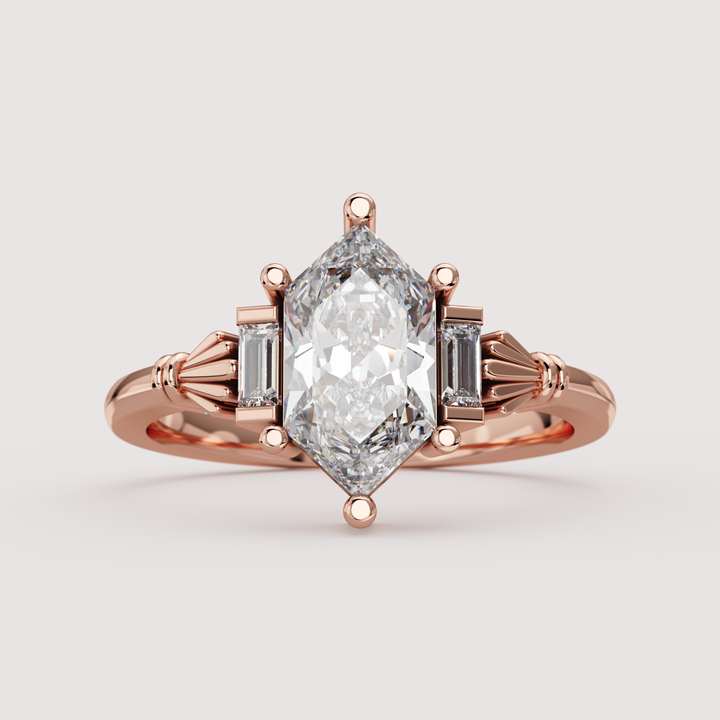 Aoife - Dutch Marquise/Hexagon Cut Lab Grown Diamond Claddagh Inspired Trilogy Custom Engagement Ring