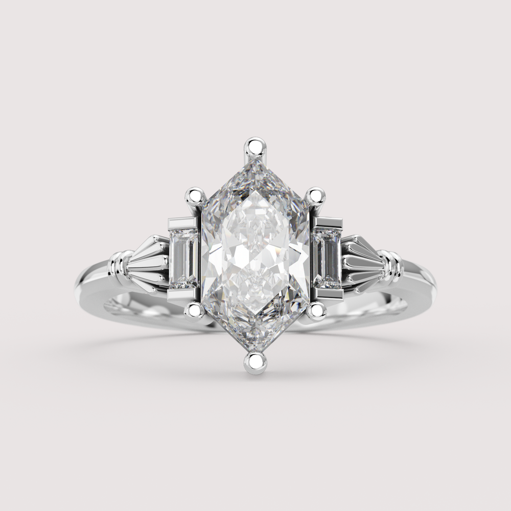 Aoife - Dutch Marquise/Hexagon Cut Lab Grown Diamond Claddagh Inspired Trilogy Custom Engagement Ring Engagement Rings - Price On Application