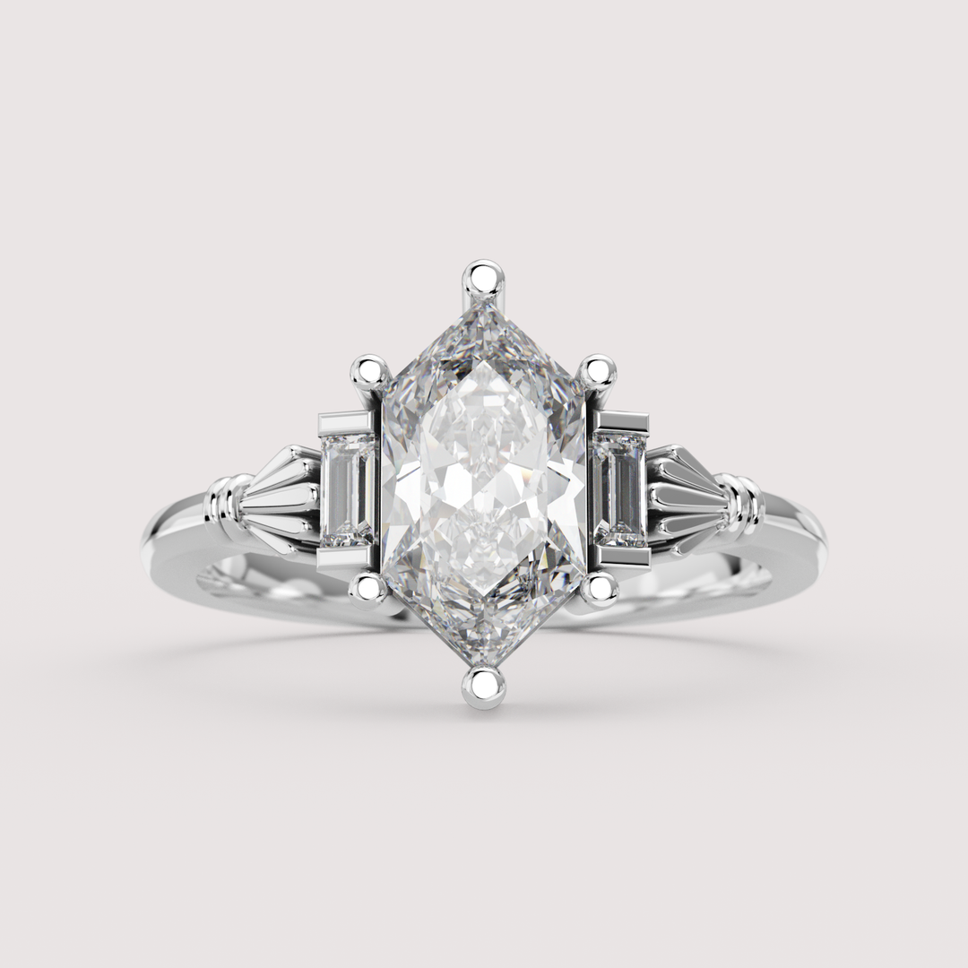 Aoife - Dutch Marquise/Hexagon Cut Lab Grown Diamond Claddagh Inspired Trilogy Custom Engagement Ring