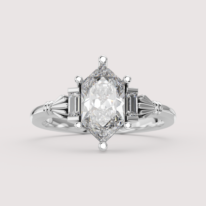 Aoife - Dutch Marquise/Hexagon Cut Lab Grown Diamond Claddagh Inspired Trilogy Custom Engagement Ring