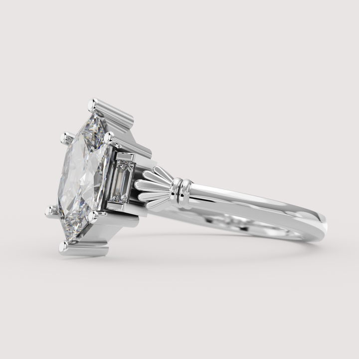 Aoife - Dutch Marquise/Hexagon Cut Lab Grown Diamond Claddagh Inspired Trilogy Custom Engagement Ring