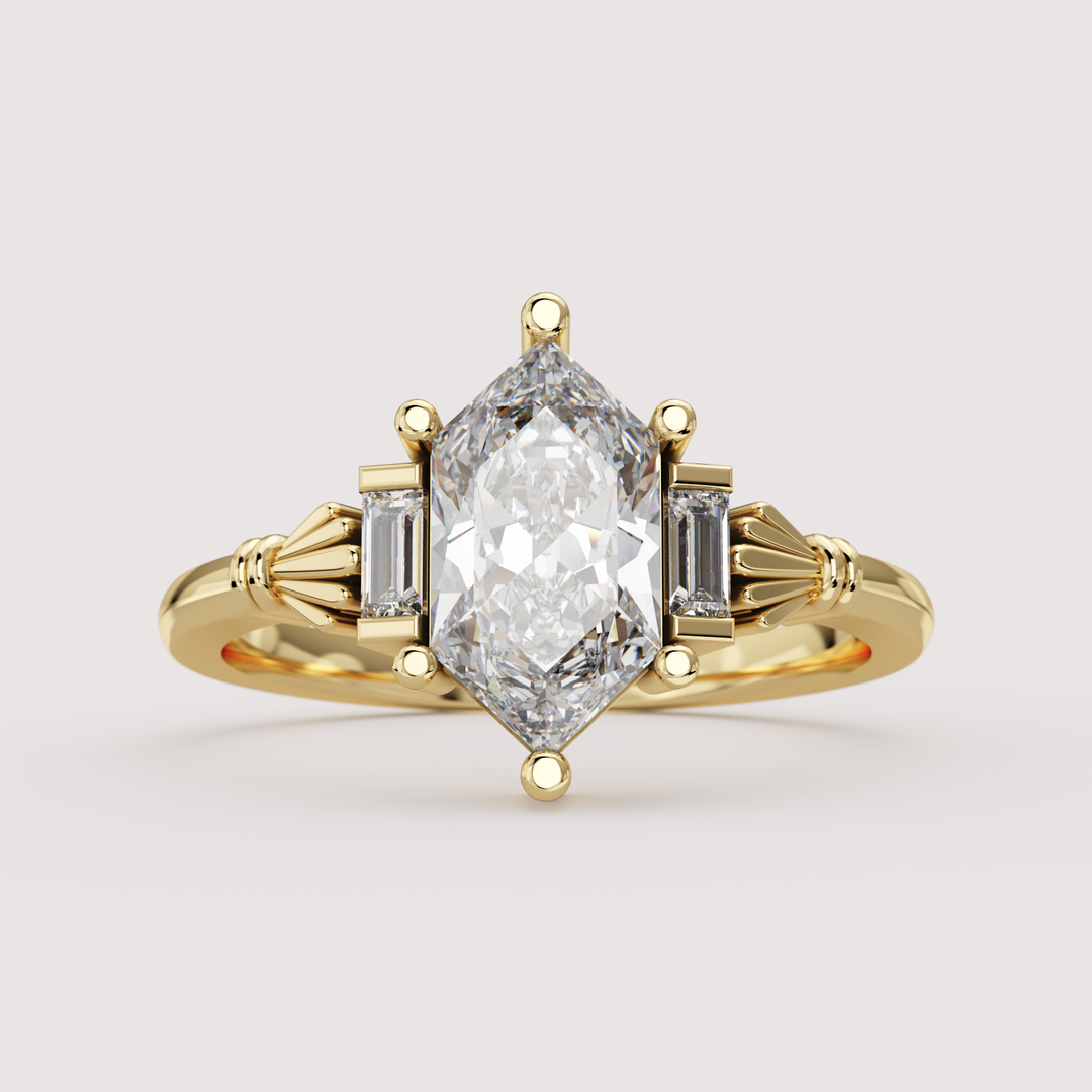 Aoife - Dutch Marquise/Hexagon Cut Lab Grown Diamond Claddagh Inspired Trilogy Custom Engagement Ring