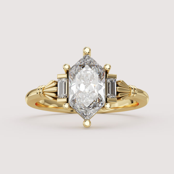 Aoife - Dutch Marquise/Hexagon Cut Lab Grown Diamond Claddagh Inspired Trilogy Custom Engagement Ring